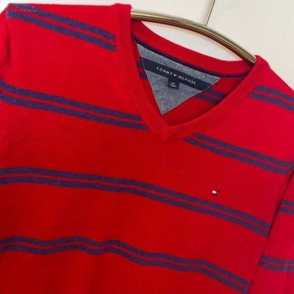 TOMMY HILFIGER | Women’s Red Sweater with Dark Blue Stripes Size SP - Picture 5 of 7
